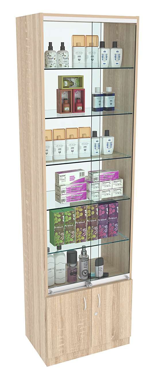 Витрина СЭСП-Z №2-400 (З/C - Стекло) со стеклянными полками и шторками Дуб сонома