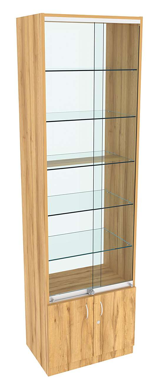 Витрина СЭСП-Z №2-400 (З/C - Стекло) со стеклянными полками и шторками Дуб Золотистый