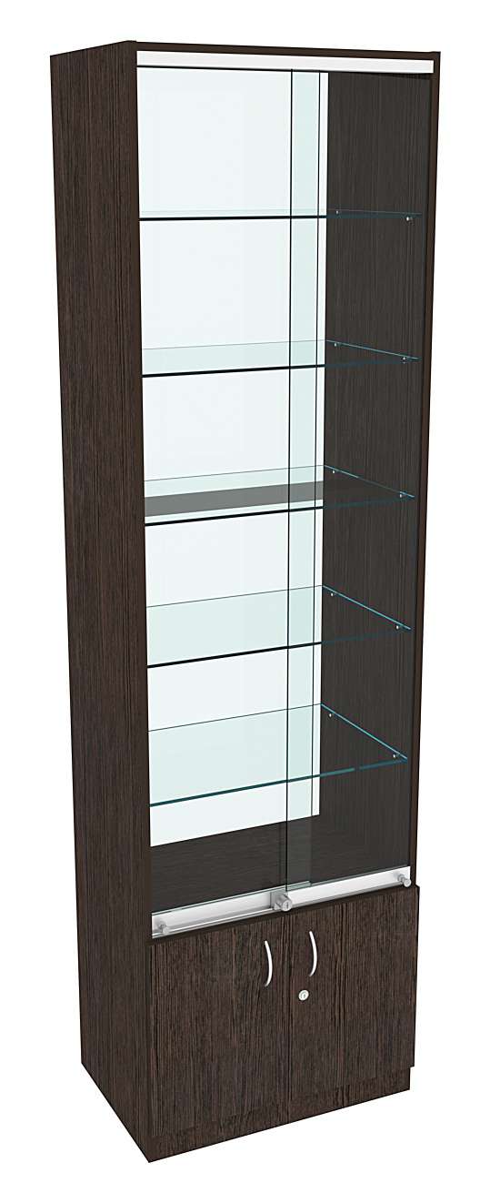Витрина СЭСП-Z №2-400 (З/C - Стекло) со стеклянными полками и шторками Дуб Венге