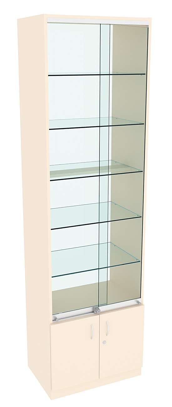 Витрина СЭСП-Z №2-400 (З/C - Стекло) со стеклянными полками и шторками Крем Вайс
