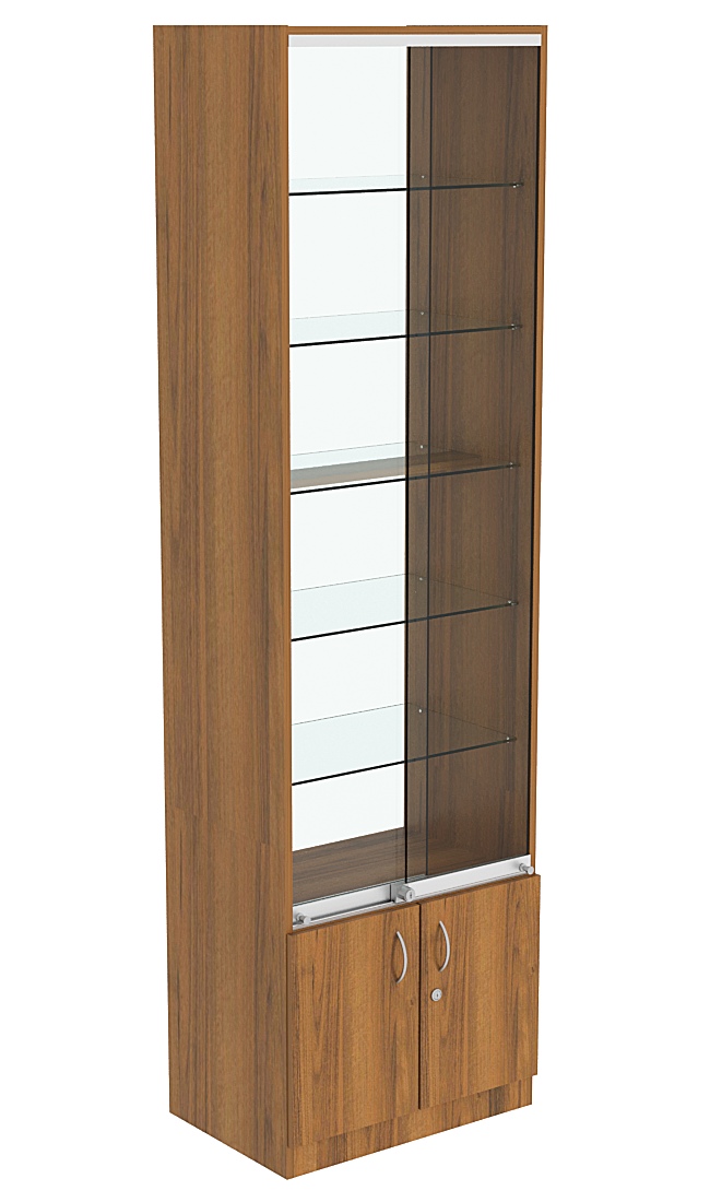 Витрина СЭСП-Z №2-400 (З/C - Стекло) со стеклянными полками и шторками Орех