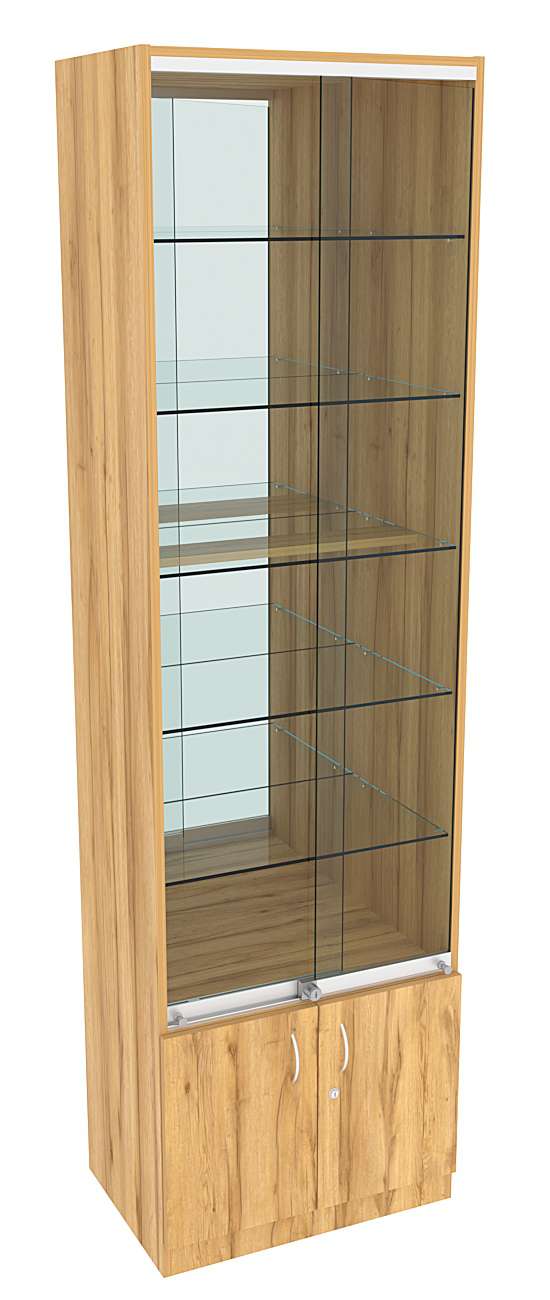 Витрина СЭСП-Z №2-400 (З/C - Зеркало) со стеклянными полками и шторками Дуб Золотистый