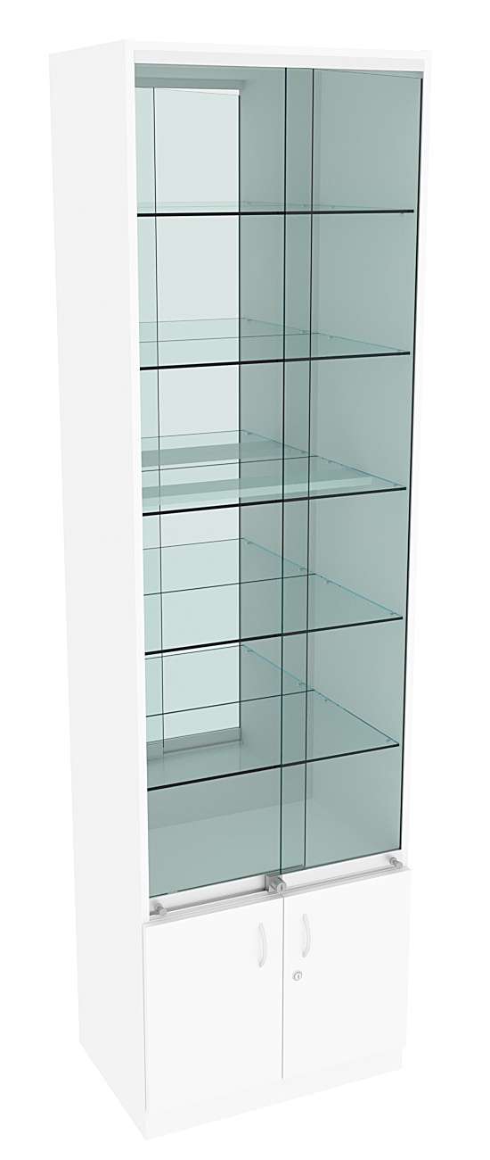 Витрина СЭСП-Z №2-400 (З/C - Зеркало) со стеклянными полками и шторками Белый
