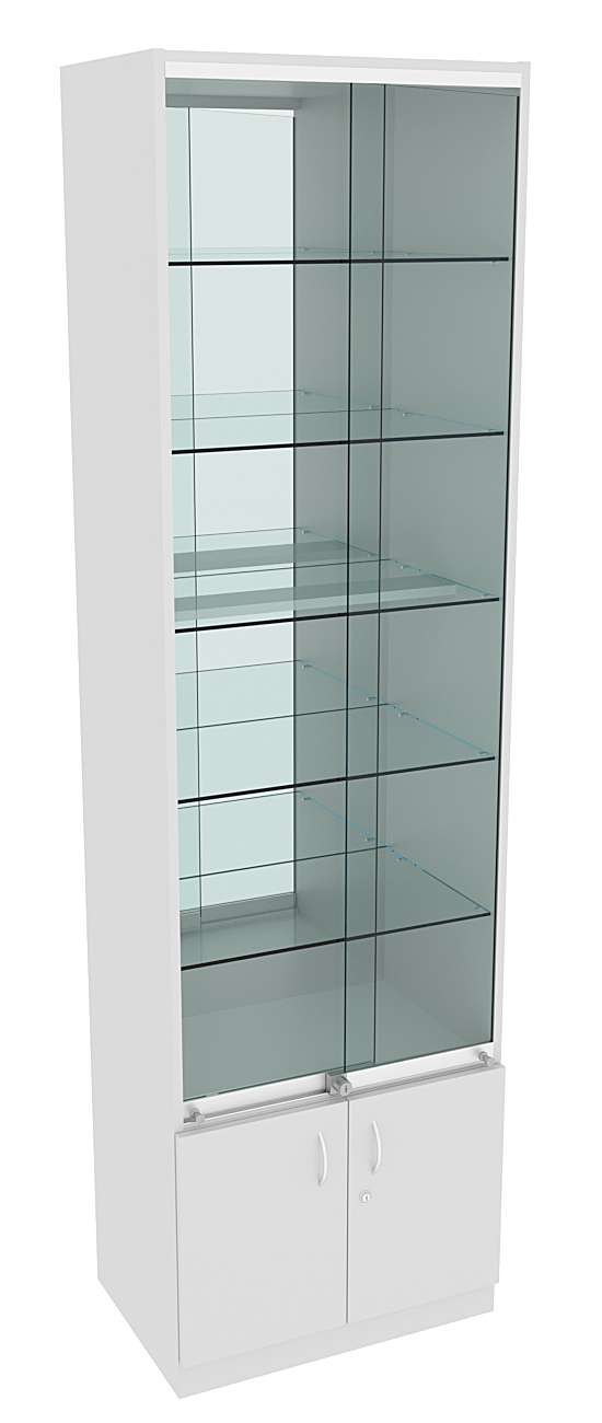 Витрина СЭСП-Z №2-400 (З/C - Зеркало) со стеклянными полками и шторками Серый