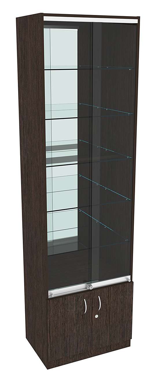 Витрина СЭСП-Z №2-400 (З/C - Зеркало) со стеклянными полками и шторками Дуб Венге