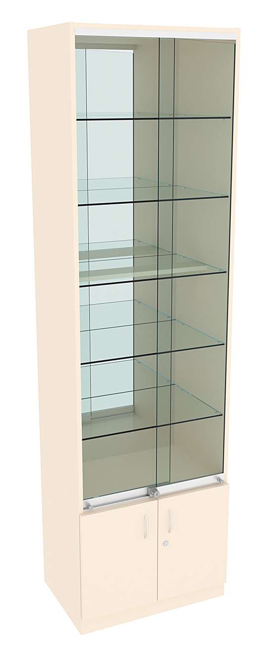 Витрина СЭСП-Z №2-400 (З/C - Зеркало) со стеклянными полками и шторками Крем Вайс