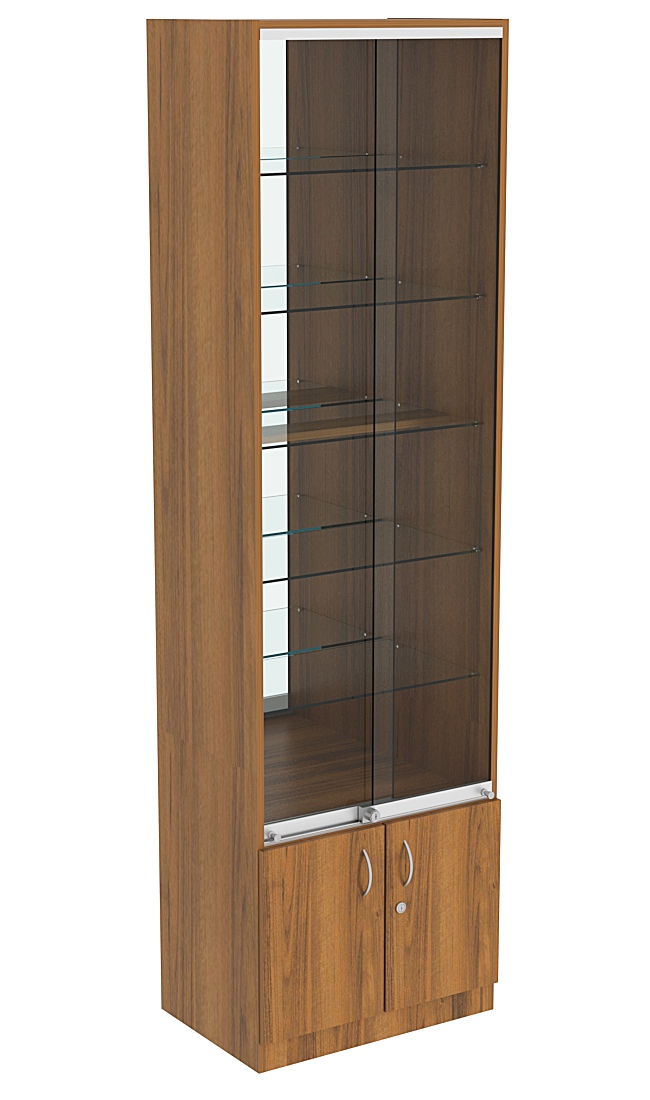 Витрина СЭСП-Z №2-400 (З/C - Зеркало) со стеклянными полками и шторками Орех