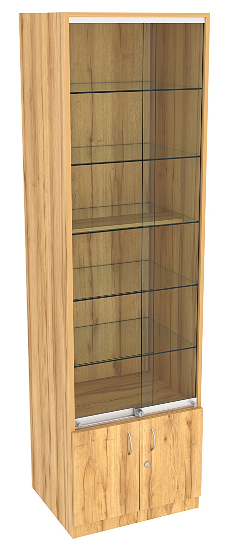 Витрина СЭСП-Z №2-500 (З/C - ДВП) со стеклянными полками и шторками Дуб Золотистый