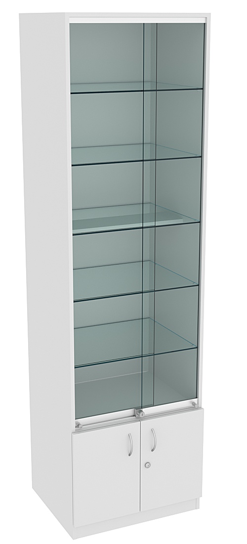 Витрина СЭСП-Z №2-500 (З/C - ДВП) со стеклянными полками и шторками Серый