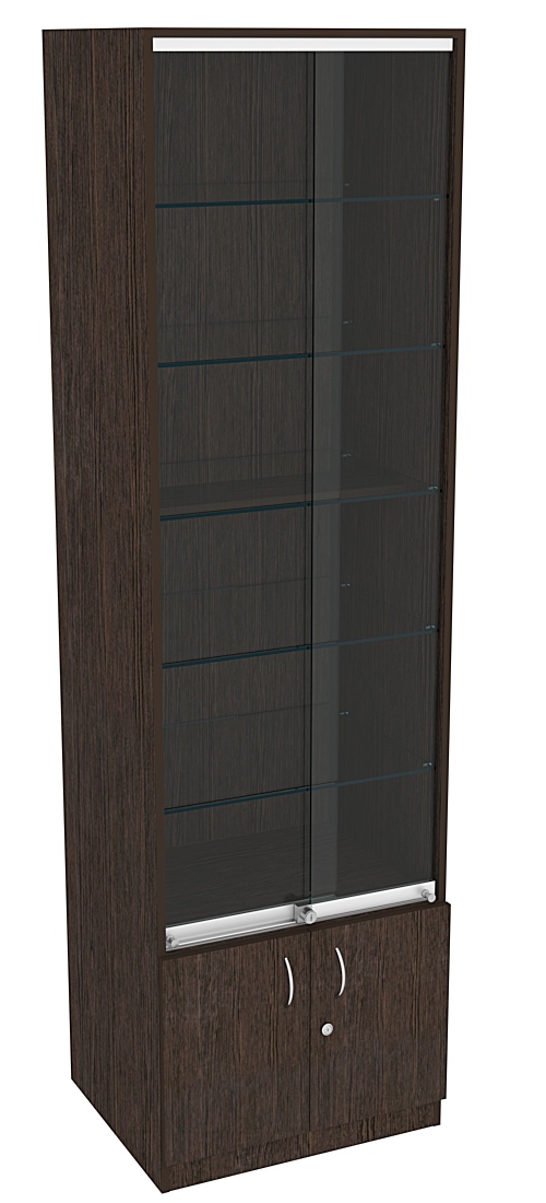 Витрина СЭСП-Z №2-500 (З/C - ДВП) со стеклянными полками и шторками Дуб Венге