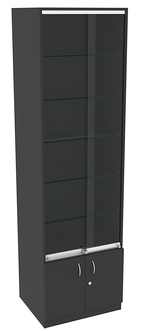 Витрина СЭСП-Z №2-500 (З/C - ДВП) со стеклянными полками и шторками Черный