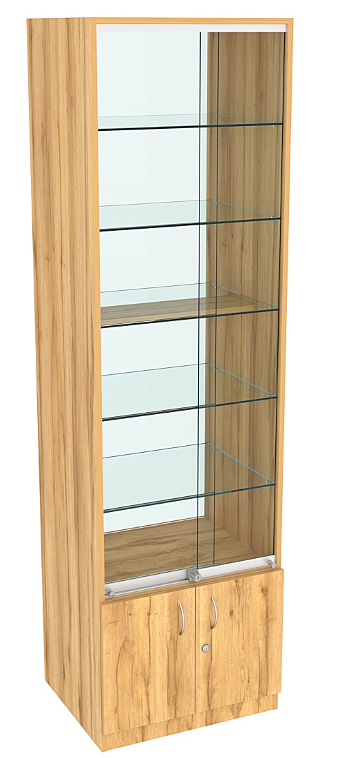 Витрина СЭСП-Z №2-500 (З/C - Стекло) со стеклянными полками и шторками Дуб Золотистый