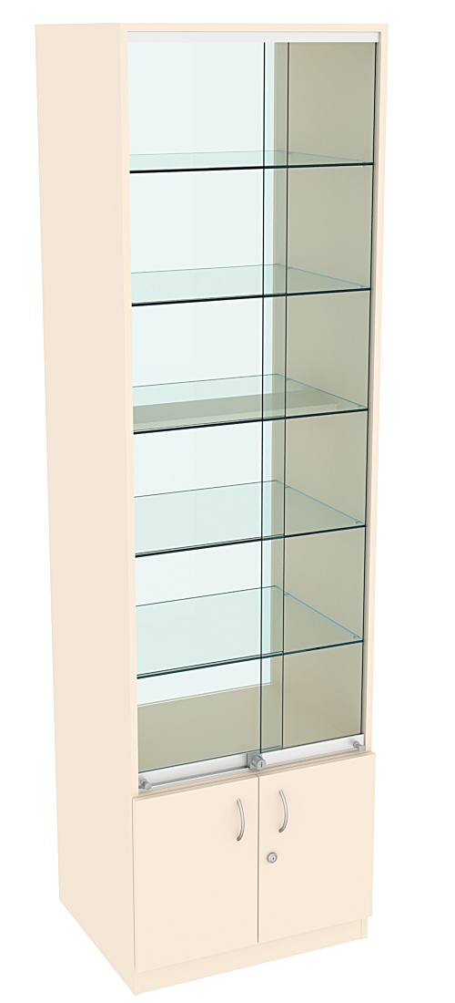 Витрина СЭСП-Z №2-500 (З/C - Стекло) со стеклянными полками и шторками Крем Вайс