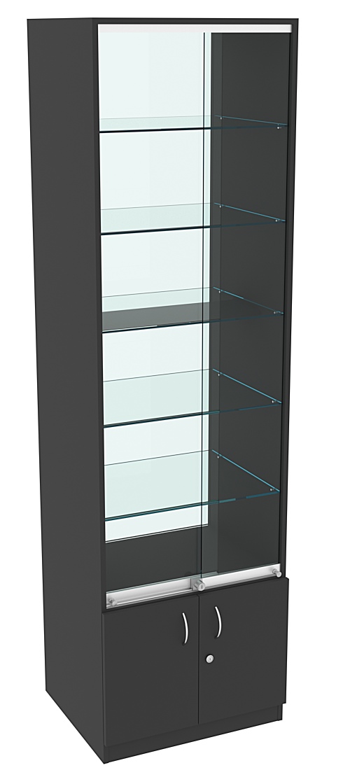 Витрина СЭСП-Z №2-500 (З/C - Стекло) со стеклянными полками и шторками Черный