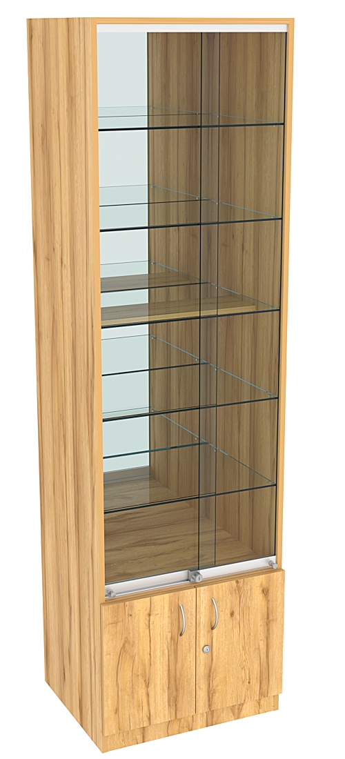 Витрина СЭСП-Z №2-500 (З/C - Зеркало) со стеклянными полками и шторками Дуб Золотистый