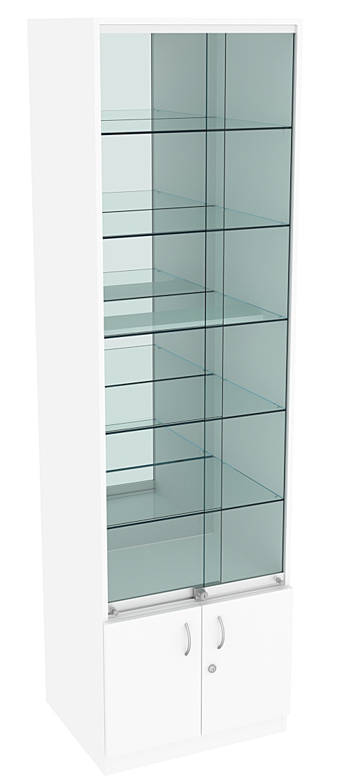 Витрина СЭСП-Z №2-500 (З/C - Зеркало) со стеклянными полками и шторками Белый