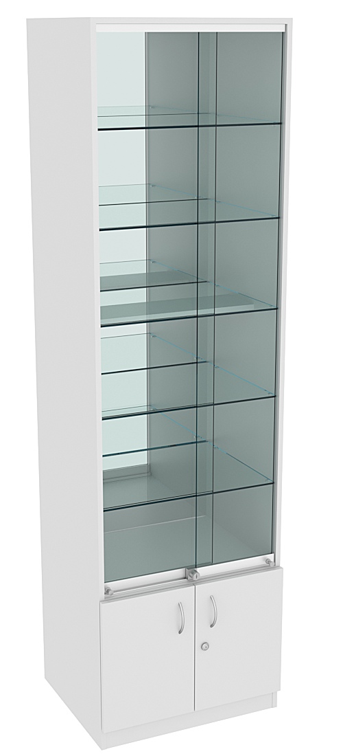 Витрина СЭСП-Z №2-500 (З/C - Зеркало) со стеклянными полками и шторками Серый