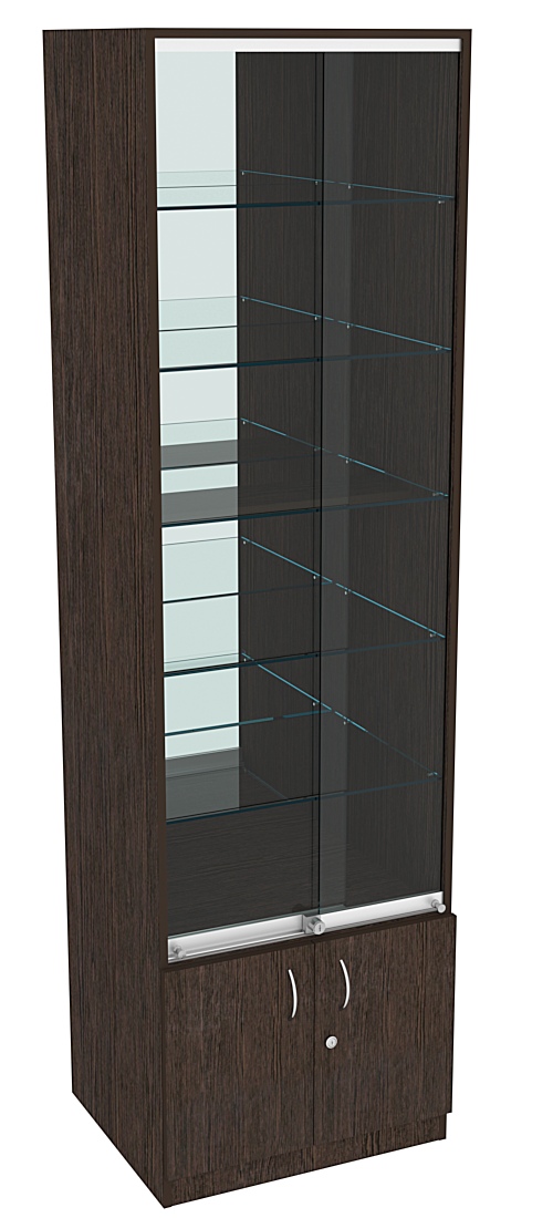 Витрина СЭСП-Z №2-500 (З/C - Зеркало) со стеклянными полками и шторками Дуб Венге