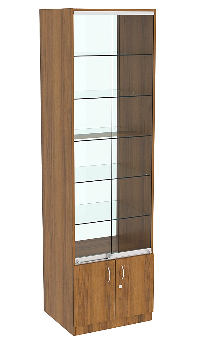 Витрина СЭСП-Z №2-500 (З/C - Зеркало) со стеклянными полками и шторками Орех