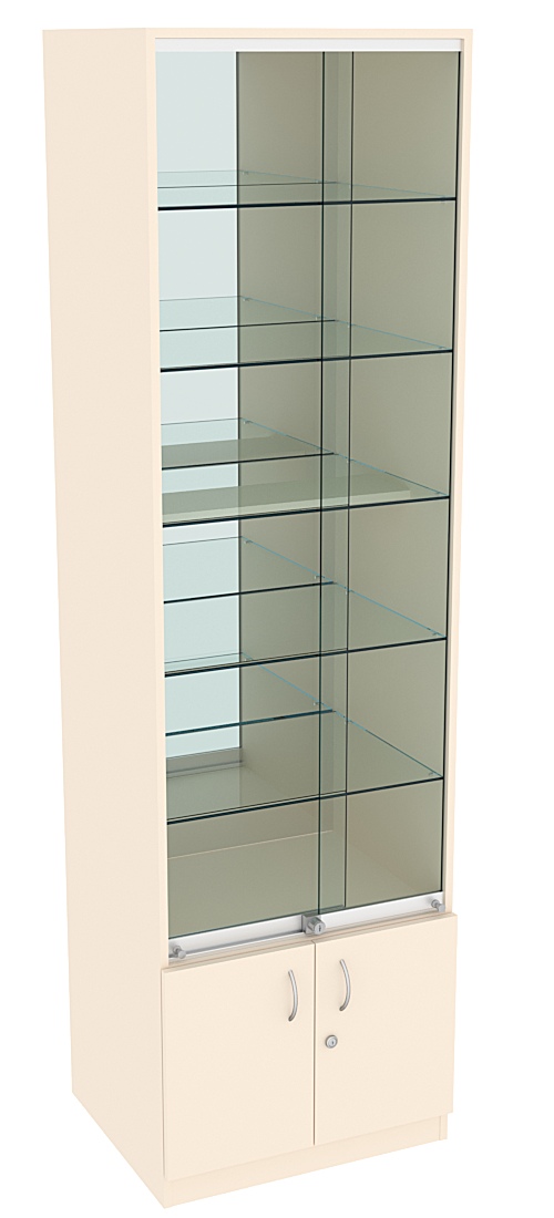 Витрина СЭСП-Z №2-500 (З/C - Зеркало) со стеклянными полками и шторками Крем Вайс