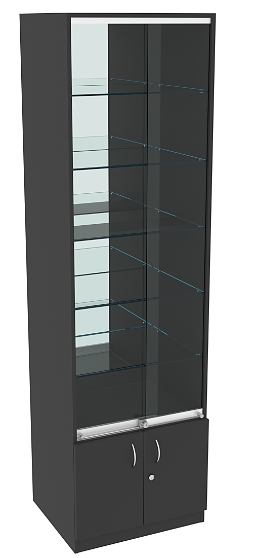 Витрина СЭСП-Z №2-500 (З/C - Зеркало) со стеклянными полками и шторками Черный
