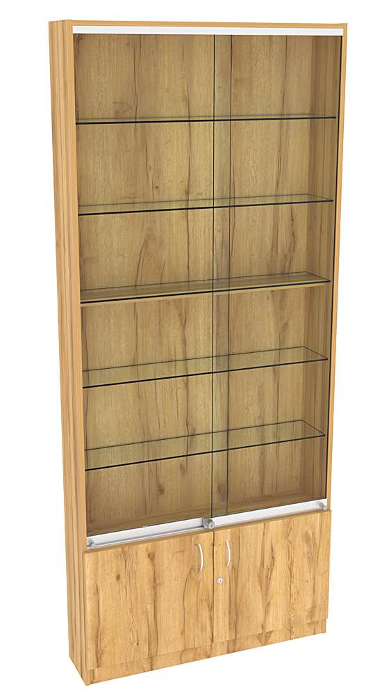 Витрина СЭСП-Z №1-200 (З/C - ДВП) со стеклянными полками и шторками Дуб Золотистый