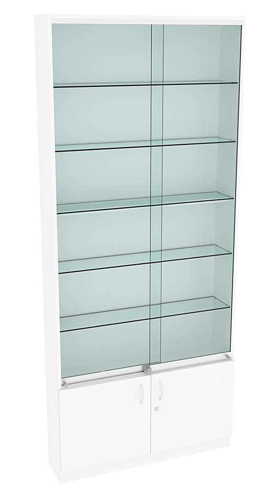 Витрина СЭСП-Z №1-200 (З/C - ДВП) со стеклянными полками и шторками Белый