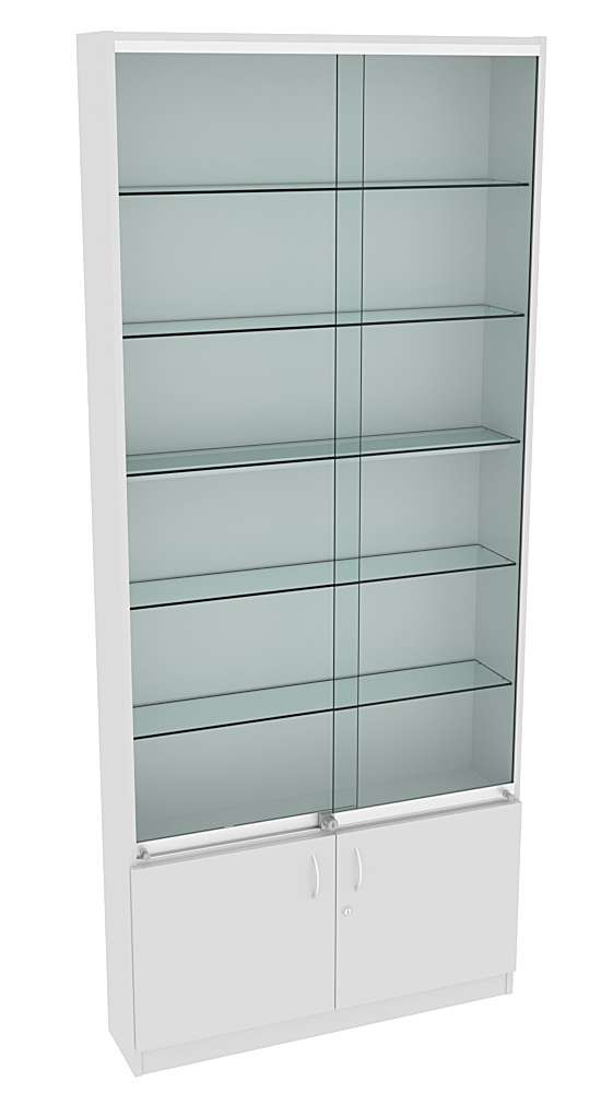 Витрина СЭСП-Z №1-200 (З/C - ДВП) со стеклянными полками и шторками Серый