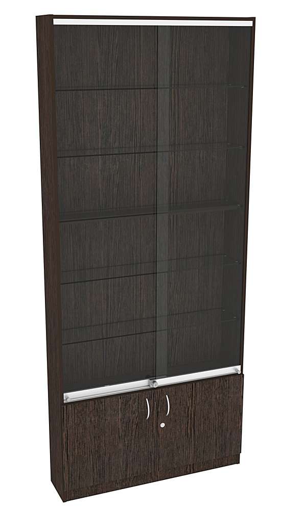 Витрина СЭСП-Z №1-200 (З/C - ДВП) со стеклянными полками и шторками Дуб Венге