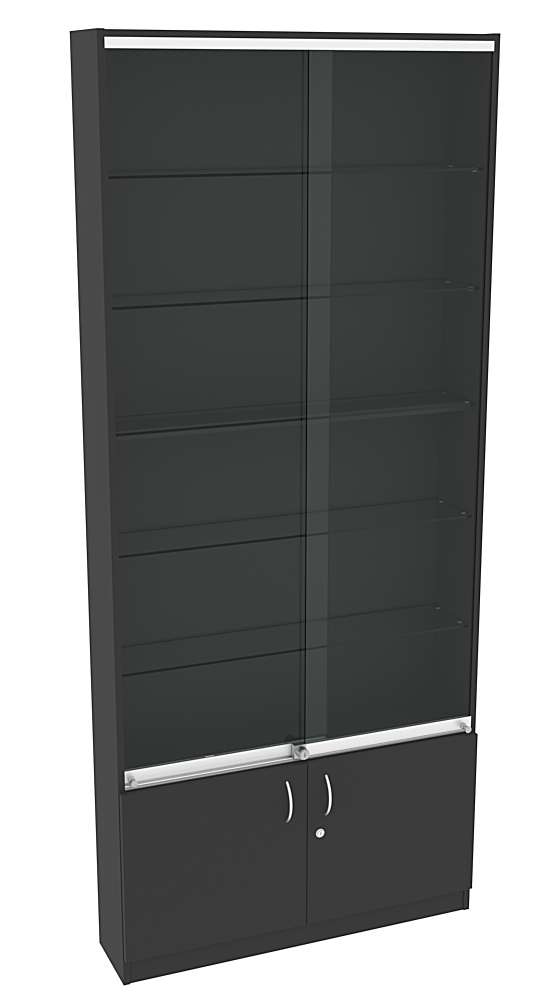 Витрина СЭСП-Z №1-200 (З/C - ДВП) со стеклянными полками и шторками Черный