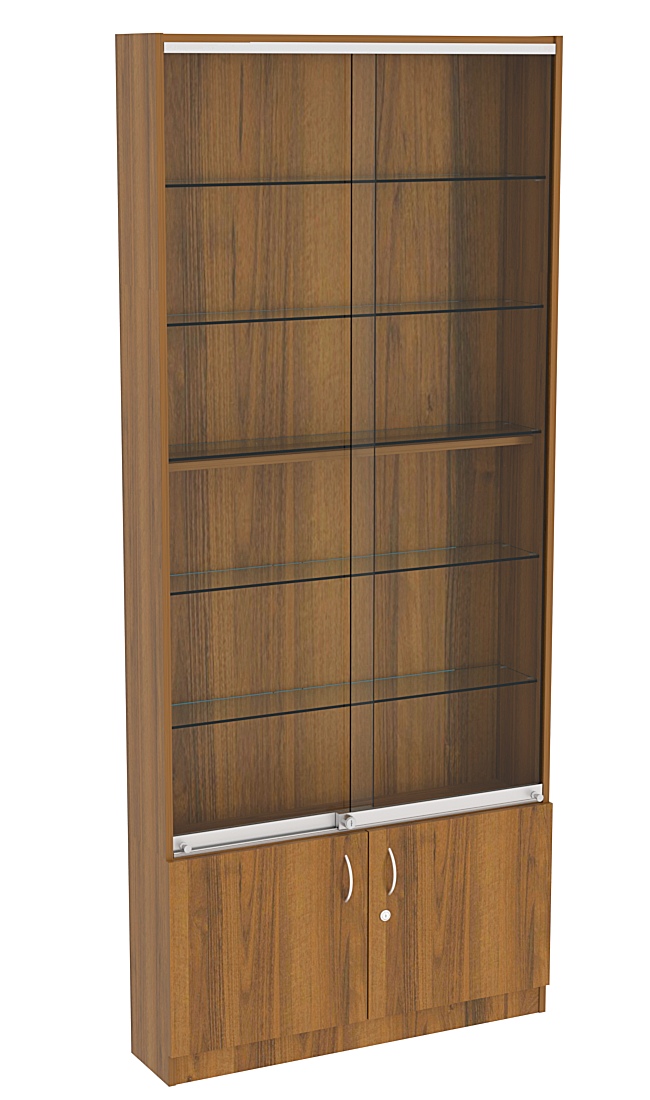 Витрина СЭСП-Z №1-200 (З/C - ДВП) со стеклянными полками и шторками Орех