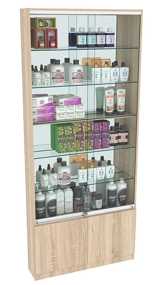 Витрина СЭСП-Z №1-200 (З/C - Зеркало) со стеклянными полками и шторками Дуб сонома