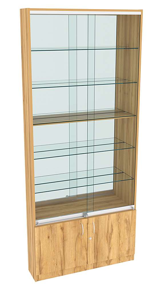 Витрина СЭСП-Z №1-200 (З/C - Зеркало) со стеклянными полками и шторками Дуб Золотистый