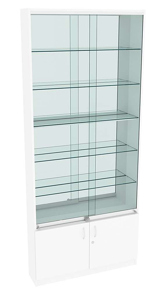 Витрина СЭСП-Z №1-200 (З/C - Зеркало) со стеклянными полками и шторками Белый