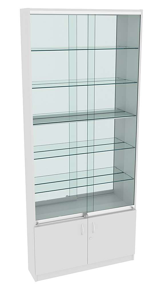 Витрина СЭСП-Z №1-200 (З/C - Зеркало) со стеклянными полками и шторками Серый