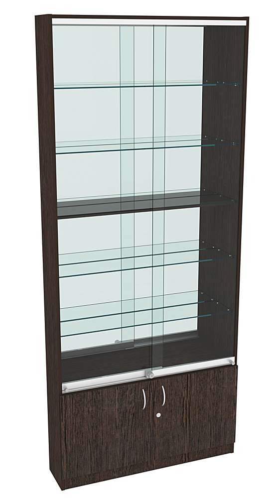 Витрина СЭСП-Z №1-200 (З/C - Зеркало) со стеклянными полками и шторками Дуб Венге
