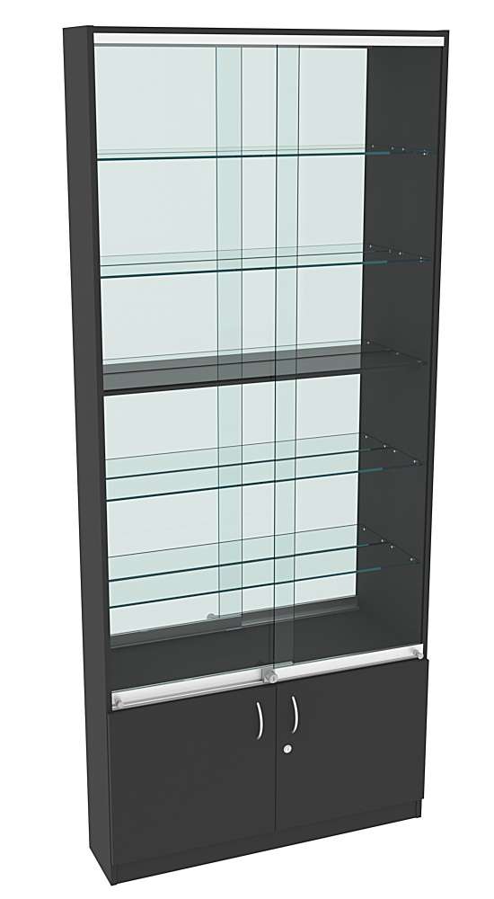 Витрина СЭСП-Z №1-200 (З/C - Зеркало) со стеклянными полками и шторками Черный