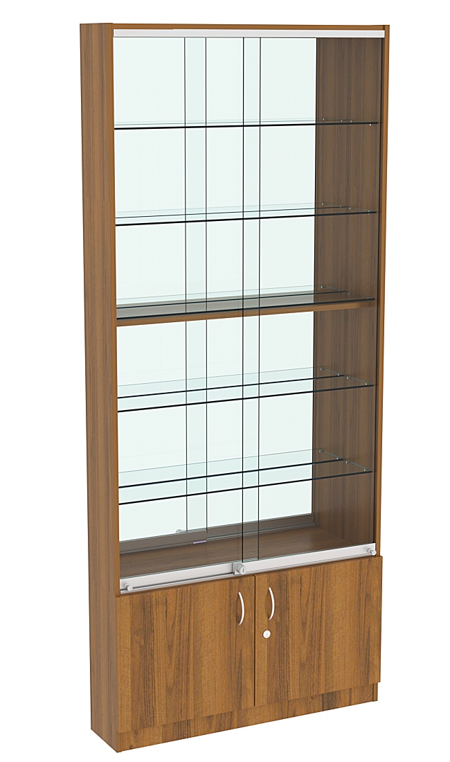 Витрина СЭСП-Z №1-200 (З/C - Зеркало) со стеклянными полками и шторками Орех