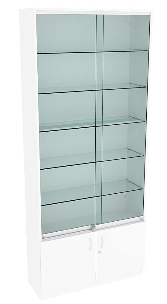 Витрина СЭСП-Z №1-300 (З/C - ДВП) со стеклянными полками и шторками Белый