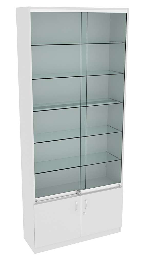 Витрина СЭСП-Z №1-300 (З/C - ДВП) со стеклянными полками и шторками Серый