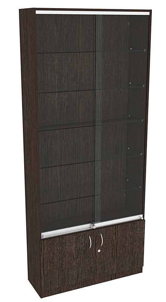 Витрина СЭСП-Z №1-300 (З/C - ДВП) со стеклянными полками и шторками Дуб Венге