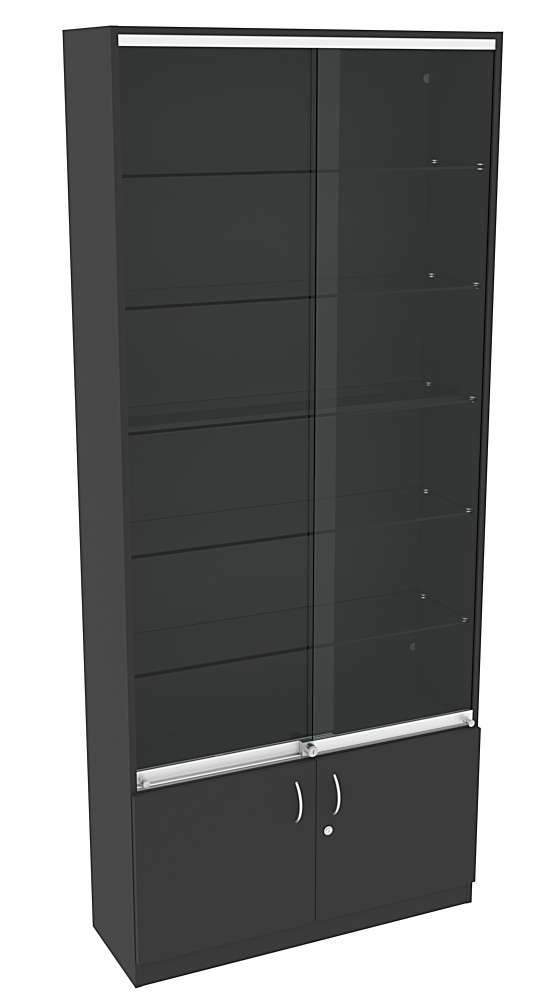 Витрина СЭСП-Z №1-300 (З/C - ДВП) со стеклянными полками и шторками Черный