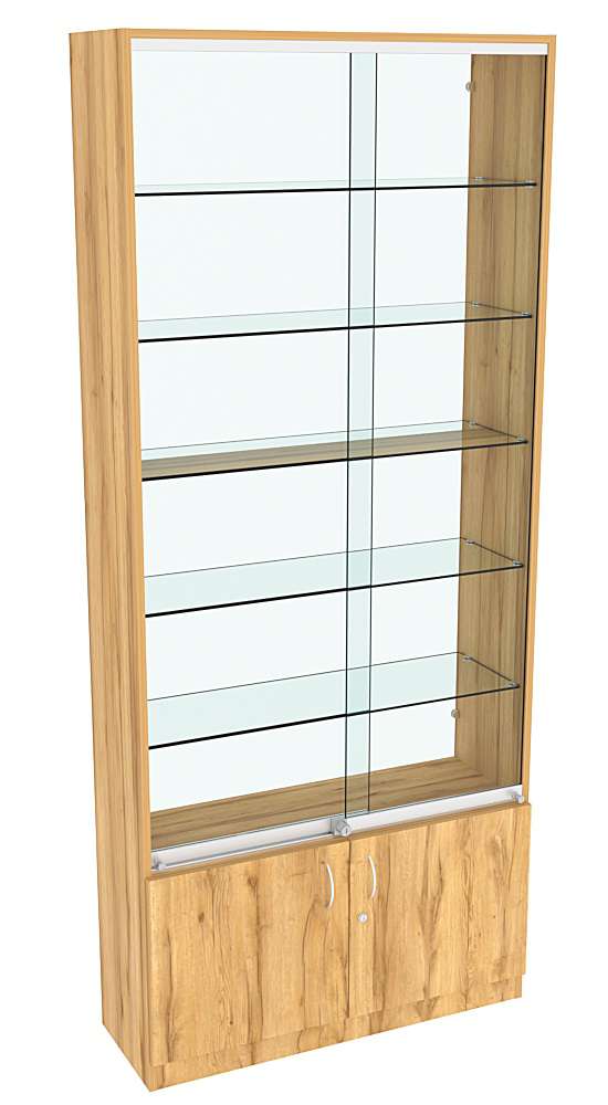 Витрина СЭСП-Z №1-300 (З/C - Стекло) со стеклянными полками и шторками Дуб Золотистый