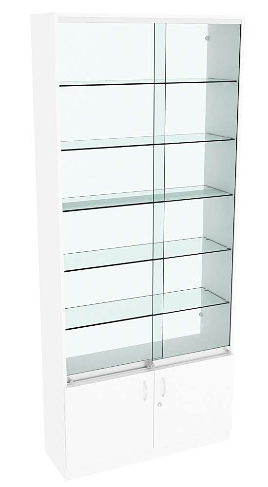 Витрина СЭСП-Z №1-300 (З/C - Стекло) со стеклянными полками и шторками Белый
