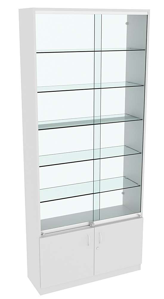 Витрина СЭСП-Z №1-300 (З/C - Стекло) со стеклянными полками и шторками Серый