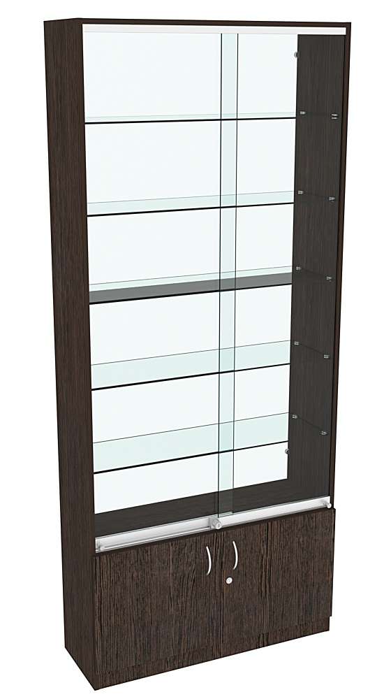Витрина СЭСП-Z №1-300 (З/C - Стекло) со стеклянными полками и шторками Дуб Венге