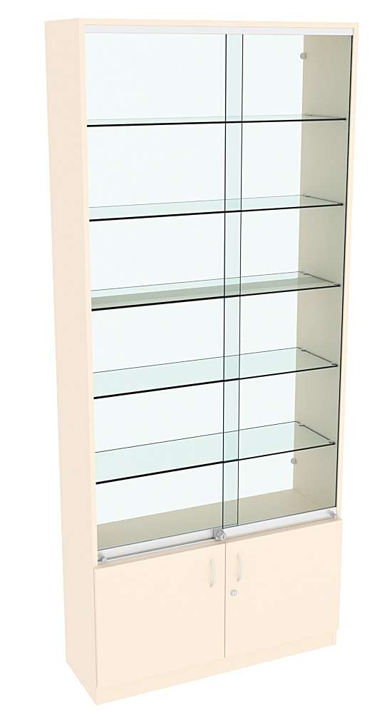 Витрина СЭСП-Z №1-300 (З/C - Стекло) со стеклянными полками и шторками Крем Вайс