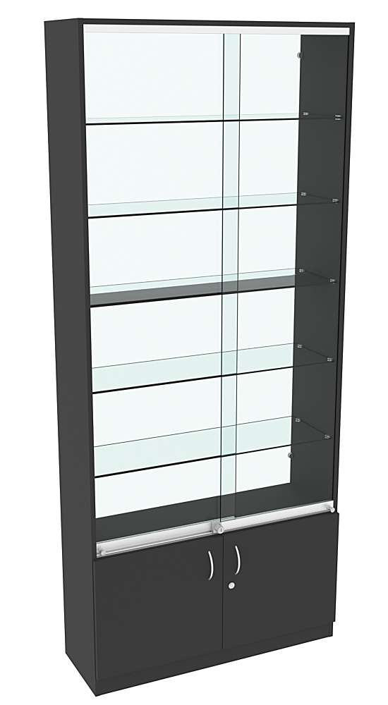 Витрина СЭСП-Z №1-300 (З/C - Стекло) со стеклянными полками и шторками Черный