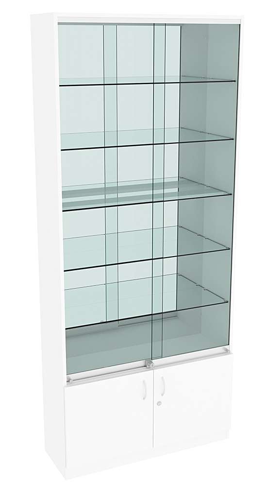 Витрина СЭСП-Z №1-300 (З/C - Зеркало) со стеклянными полками и шторками Белый