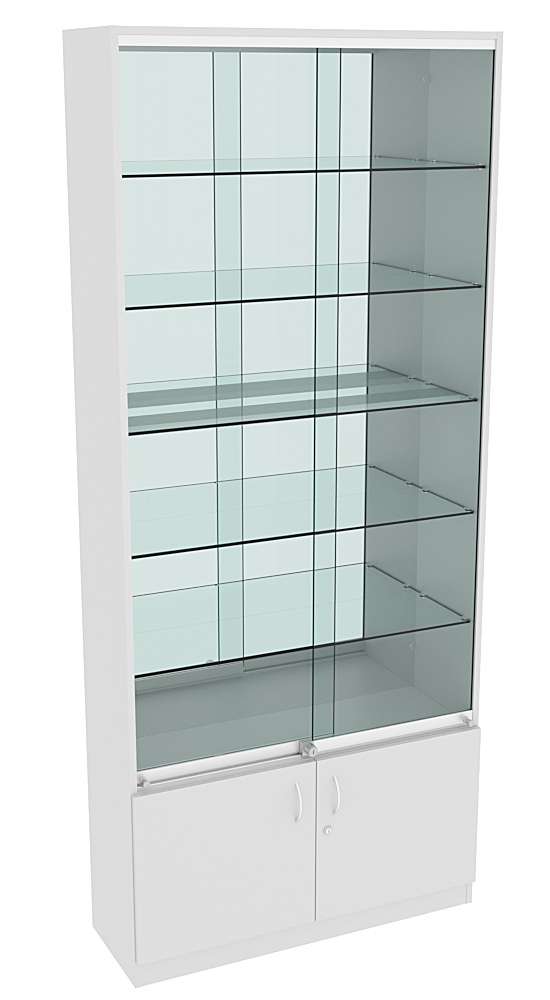 Витрина СЭСП-Z №1-300 (З/C - Зеркало) со стеклянными полками и шторками Серый